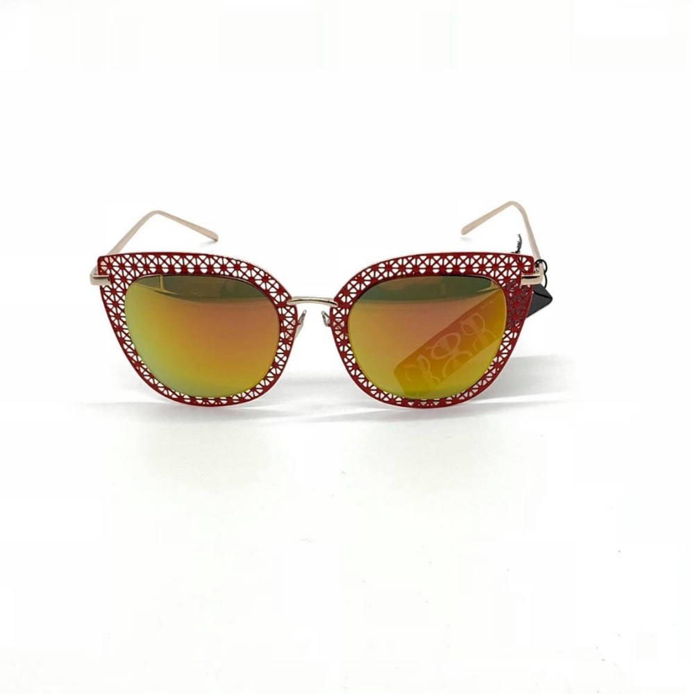 Red Mirrored Cat Eye Metal Mesh Sunglasses